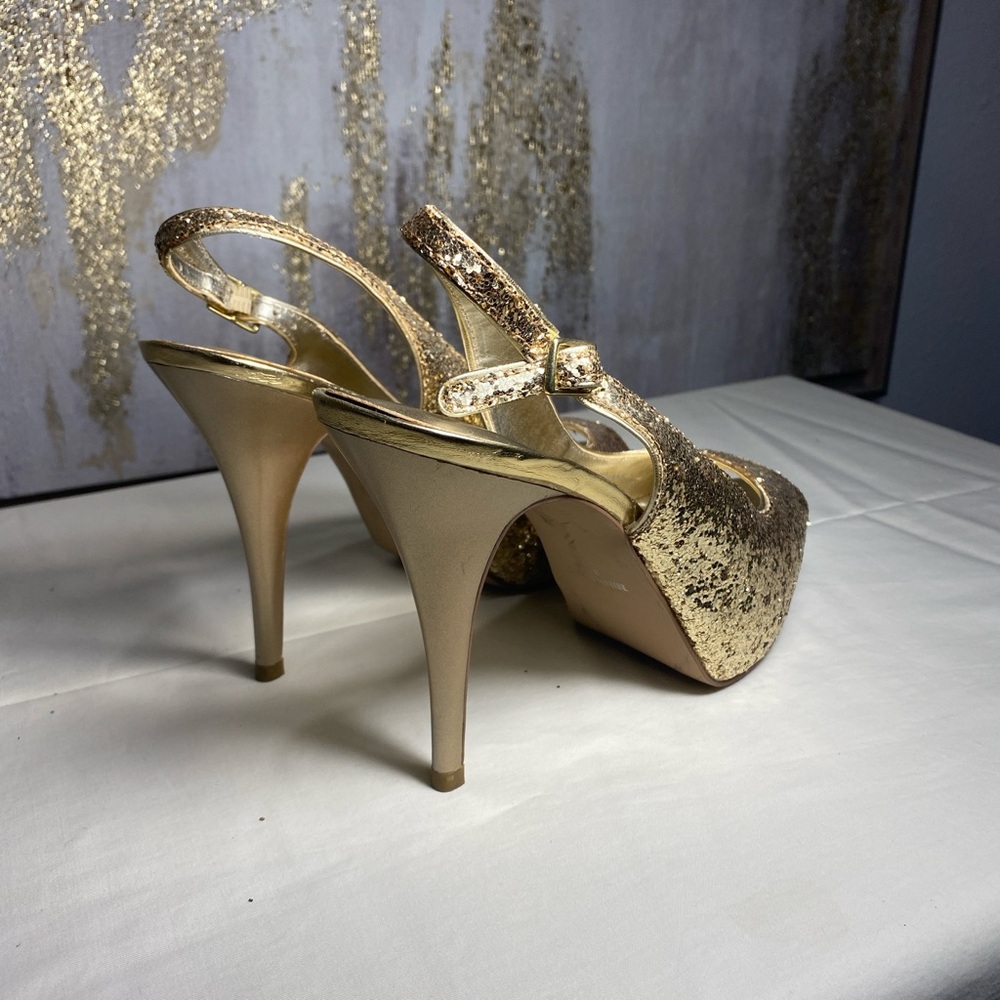 Nine West Women's Heels Glameron Gold Sparkle Metallic Slingback Size 6.5 ⭐️ - Picture 3 of 7